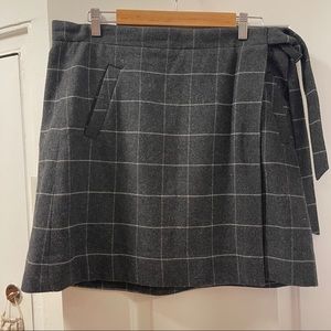 JCrew Grey Wrap Skirt Plaid Wool 14